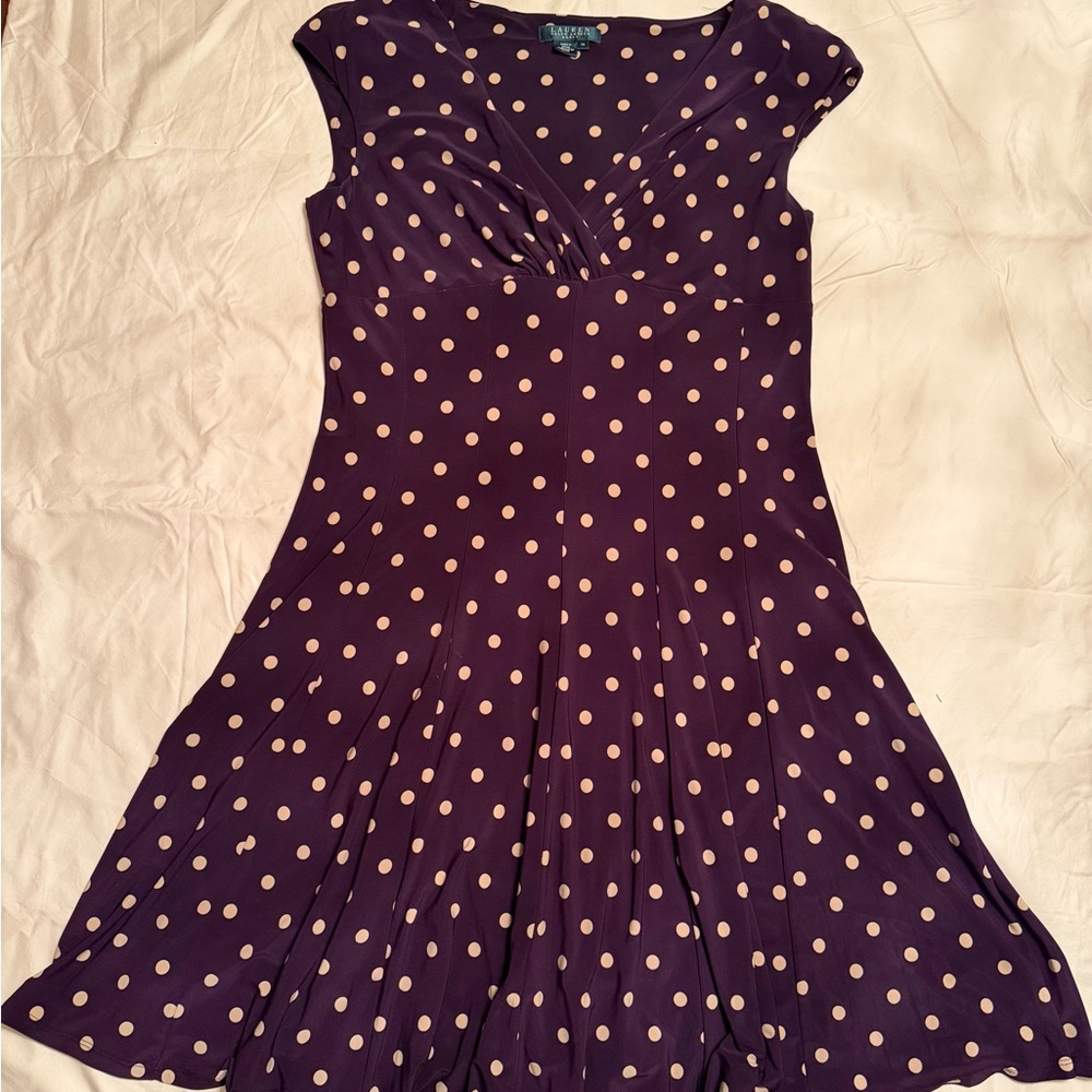 Ralph Lauren Polka Dot Cap-Sleeve Fit & Flare Dress - Purple